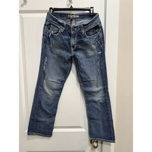 BKE Culture Womens Jeans Size 29 Bootcut Blue Denim Distressed Contrast Stitch